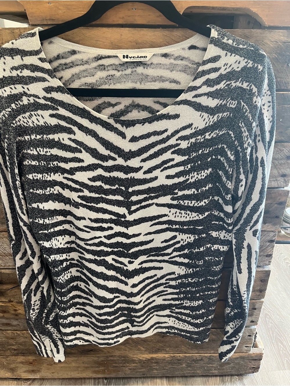 Nygaard Collection Black & White Zebra V-Neck Sweater